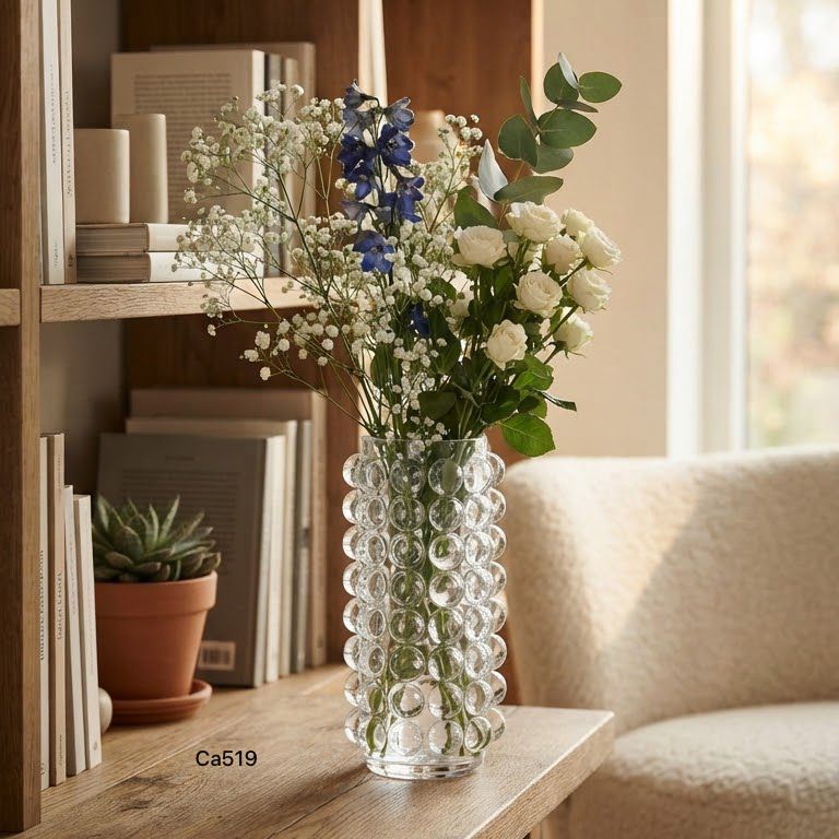 Florero transparente diseño burbujas cristal pequeño 8cm* 21,5cm